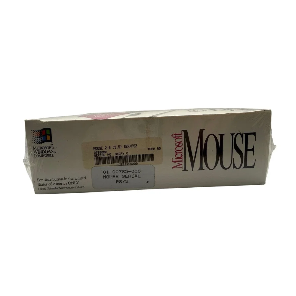 Vintage Microsoft Mouse 2.0 White Ergonomic PS/2 Serial Sealed New Old Stock